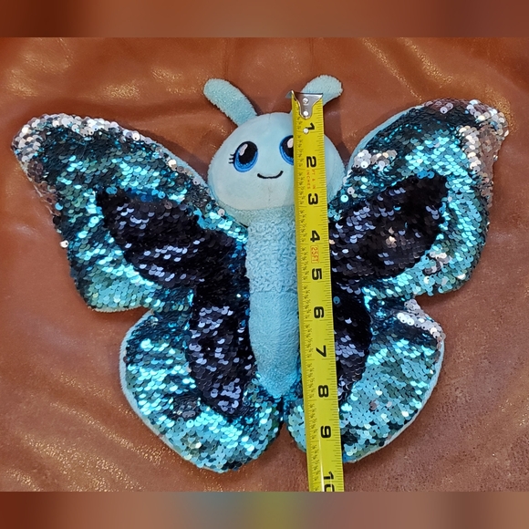 10 inchx 13 inch Blue Silver Sequins Butterfly Stuffed Plush Toy #2 - Picture 3 of 5